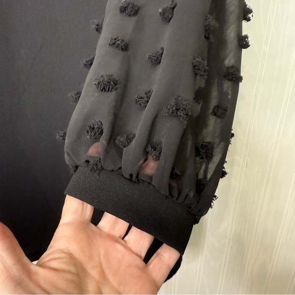 Black A-line midi dress with sheer mesh long sleeves size XL - Picture 5 of 10